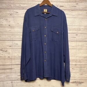 Tommy Bahama Mens XXL Blue 100% Silk Long Sleeve Button Down Camp Shirt Vintage